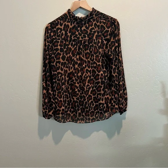 J.Crew Smocked Popover Top Leopard Crinkle Chiffon Blouse - Picture 7 of 8